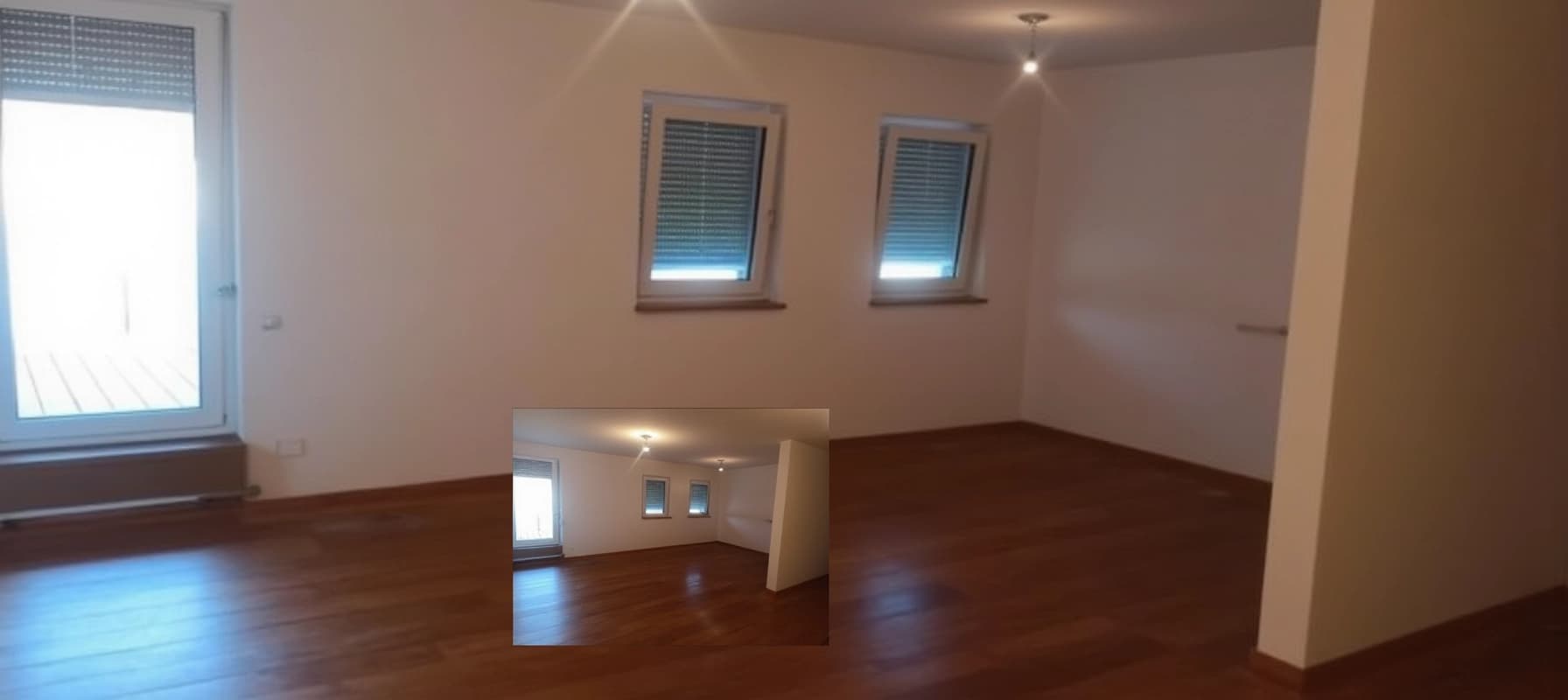 HomestagingKIEin Bild von einer Wohnung mit Schild zum Vermieten