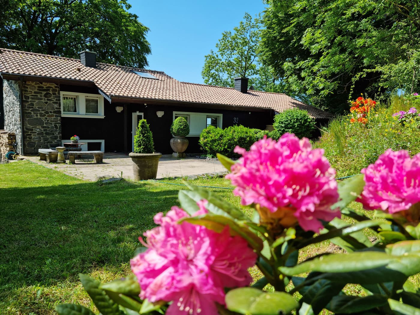 Ferienhaus Vogelsbergblick: Luxus Ferienhaus mit Hund mieten, eingezäunt, Alleinlage, Sauna, Kamin, Vogelsberg, Deutschland - Schotten