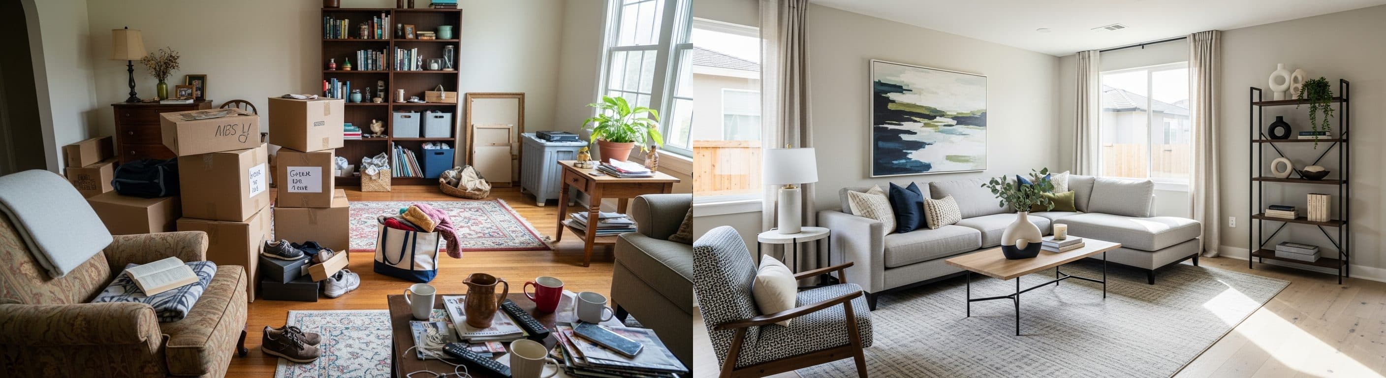 Wohnzimmer: Vorher vs. Nachher virtuelles Staging