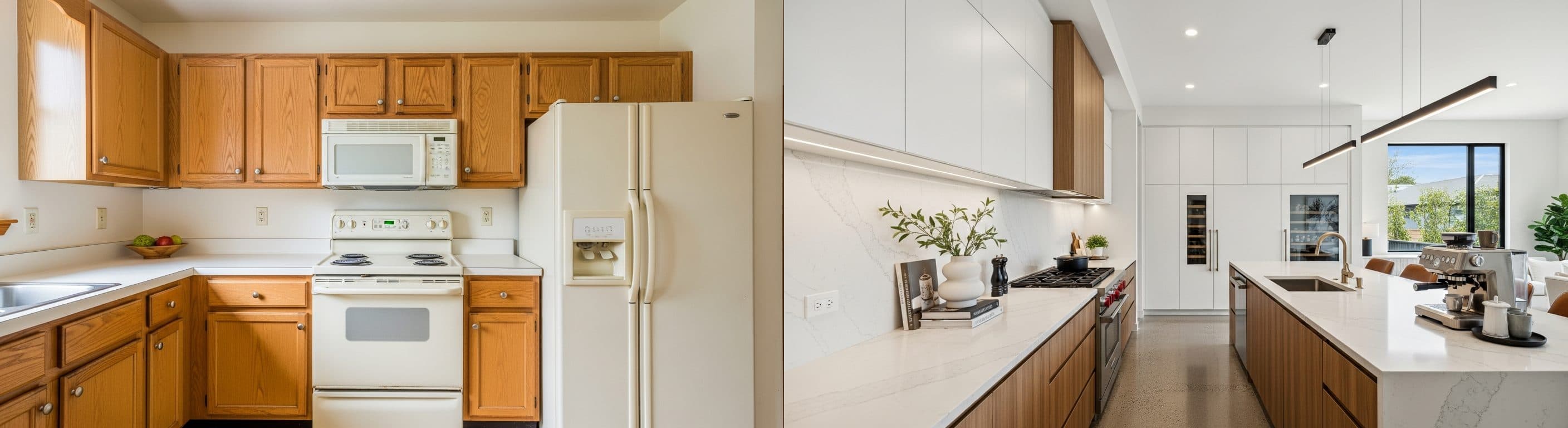 Konyha: virtuális ingatlanfelkészítés előtt vs. után