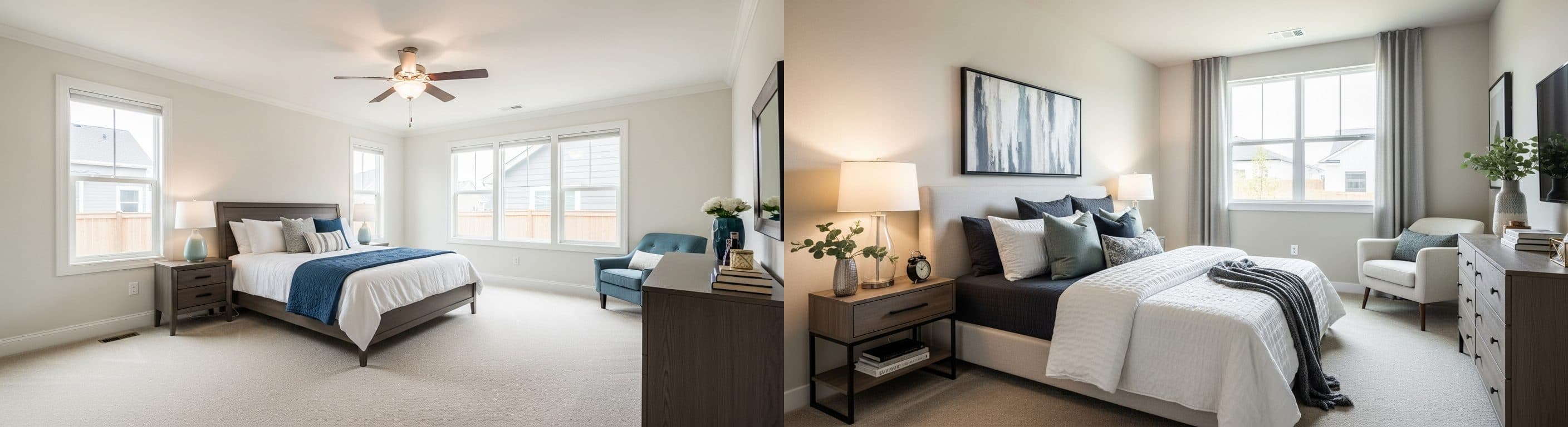 Schlafzimmer: vor vs. nach virtuellem Staging