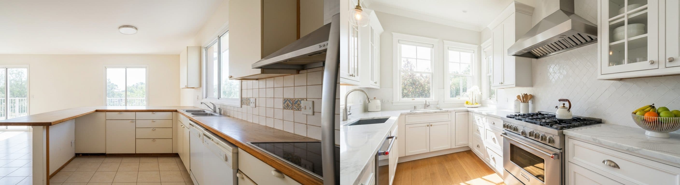 Küche: vor vs. nach virtuellem Staging