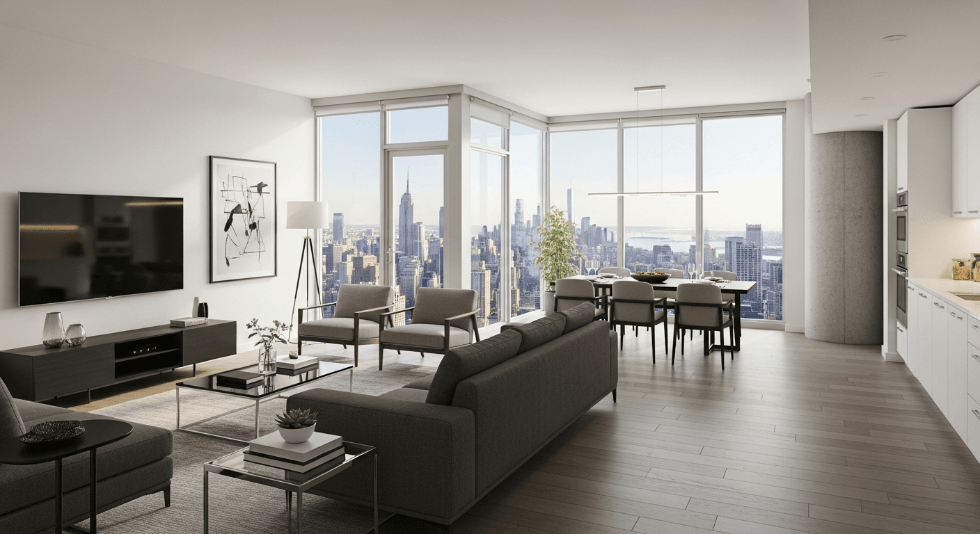 Modernes Wohnungs-Exposé mit virtuellem Staging-Beispiel