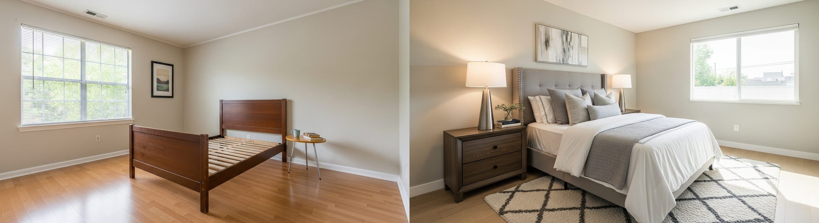 Schlafzimmer: Vorher vs. Nachher virtuelles Staging