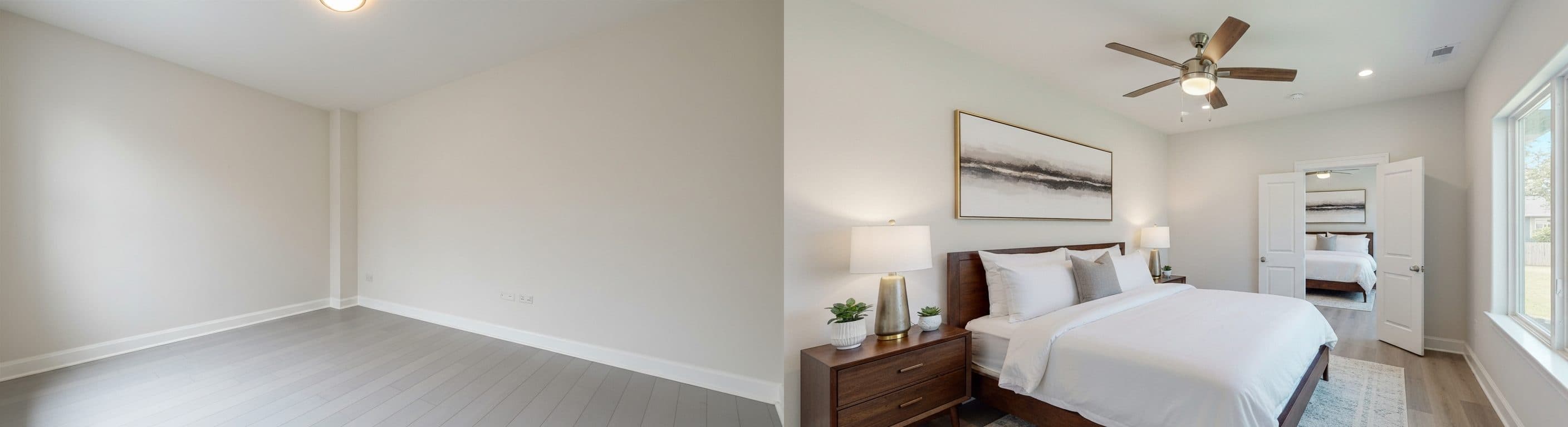 Schlafzimmer: vor vs. nach virtuellem Staging