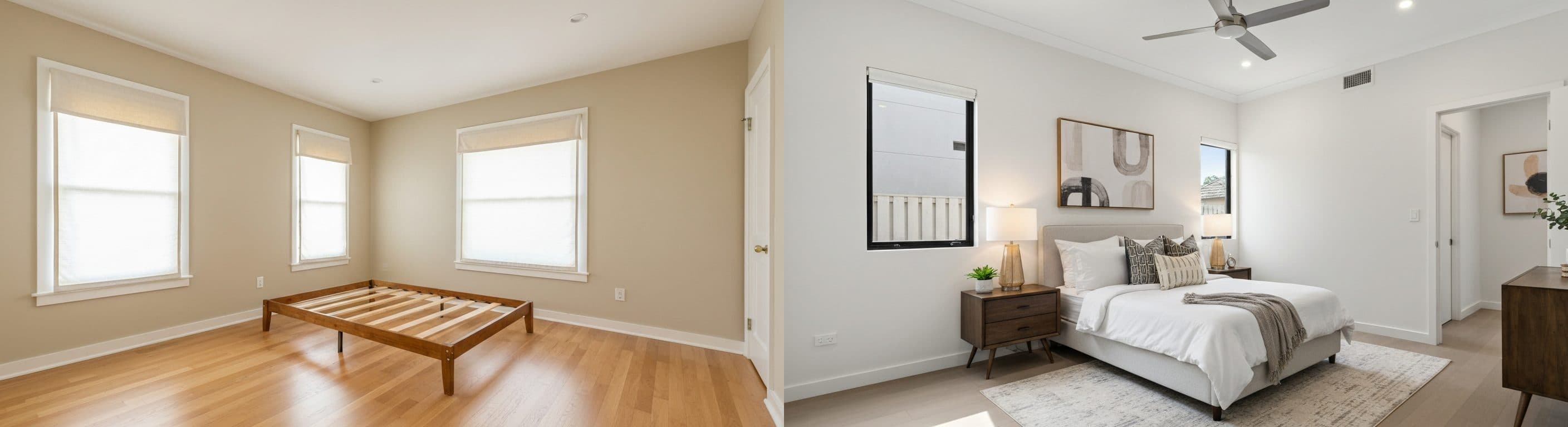 Bedroom: before vs after virtual staging