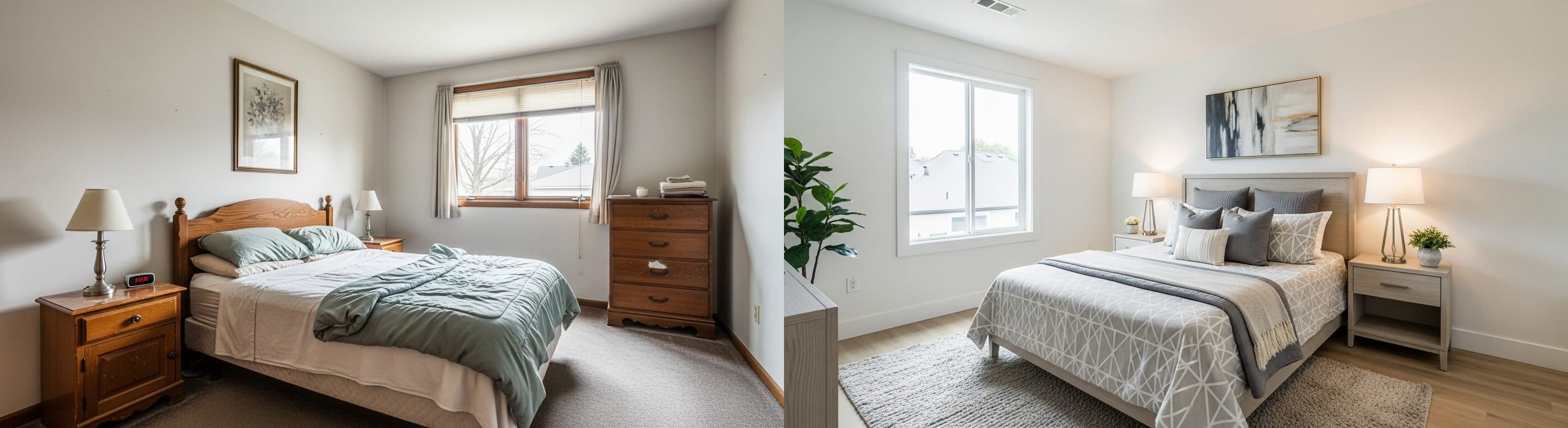 Sypialnia: przed i po wirtualnym stagingu