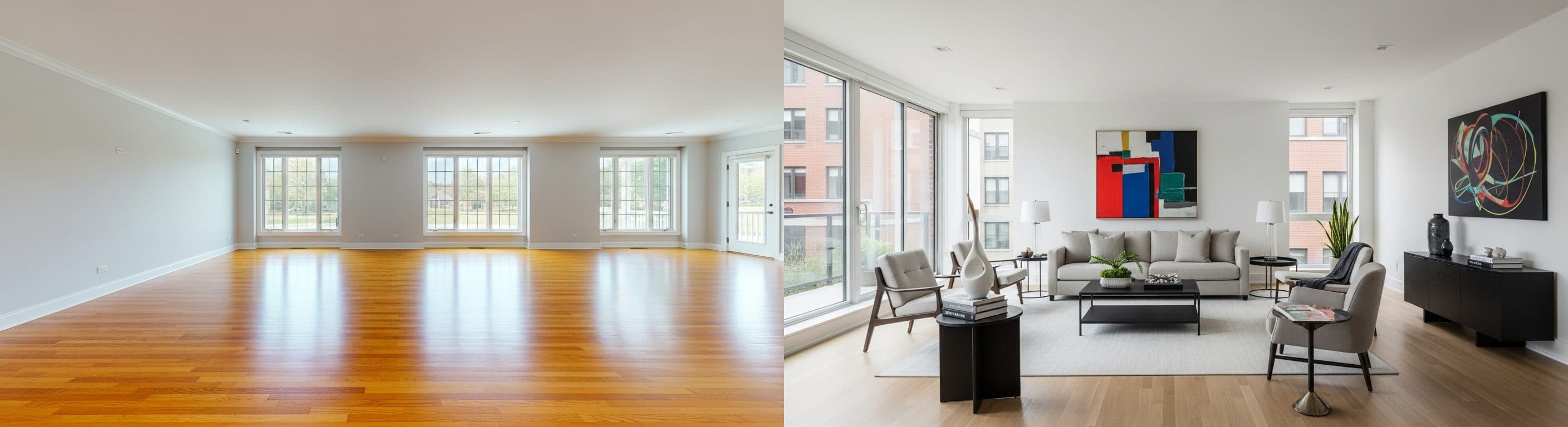 Salon : avant vs après home staging virtuel