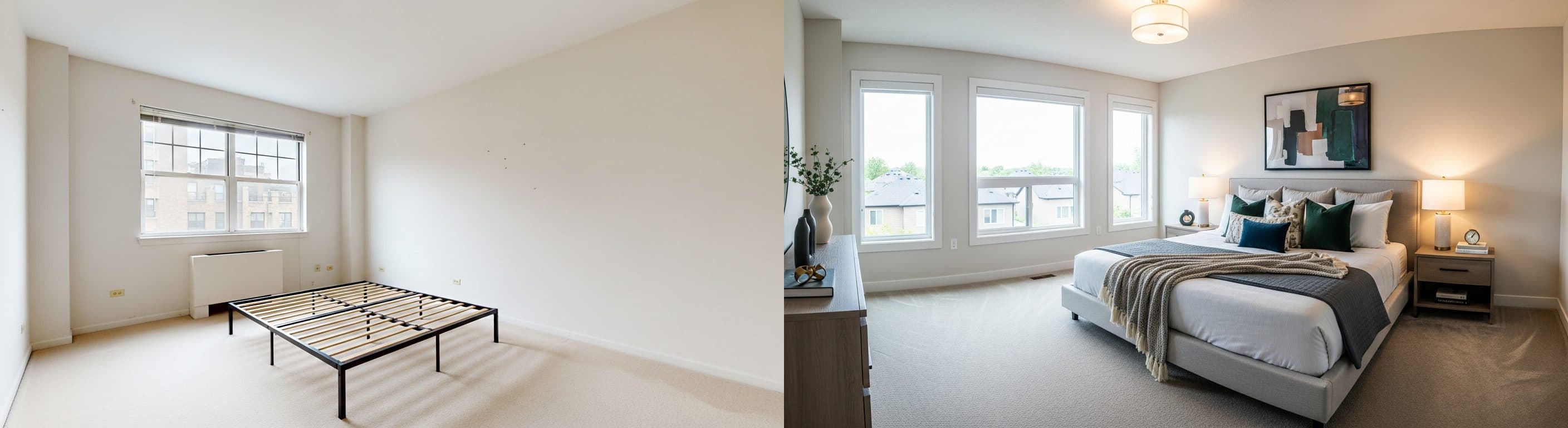 Schlafzimmer: Vorher vs. Nachher Virtual Staging