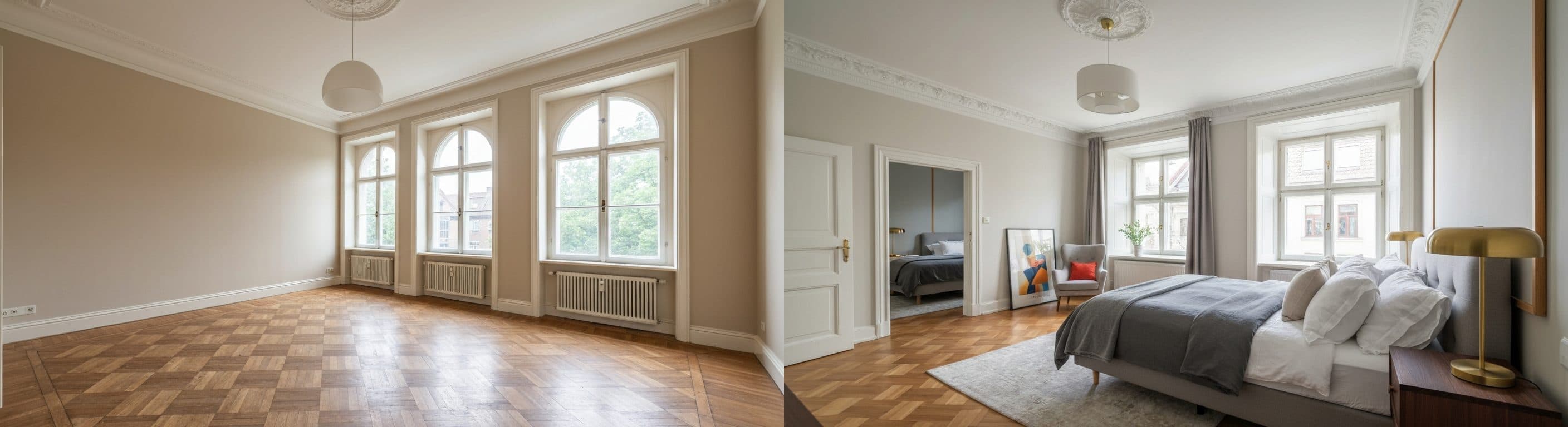 Ložnice: před a po virtuálním stagingu