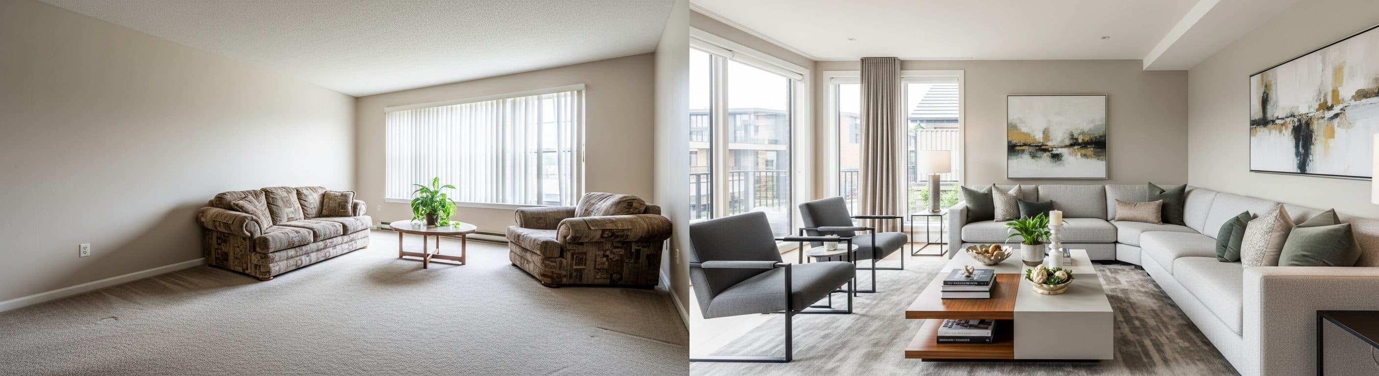 Salon: przed vs po wirtualnym stagingu