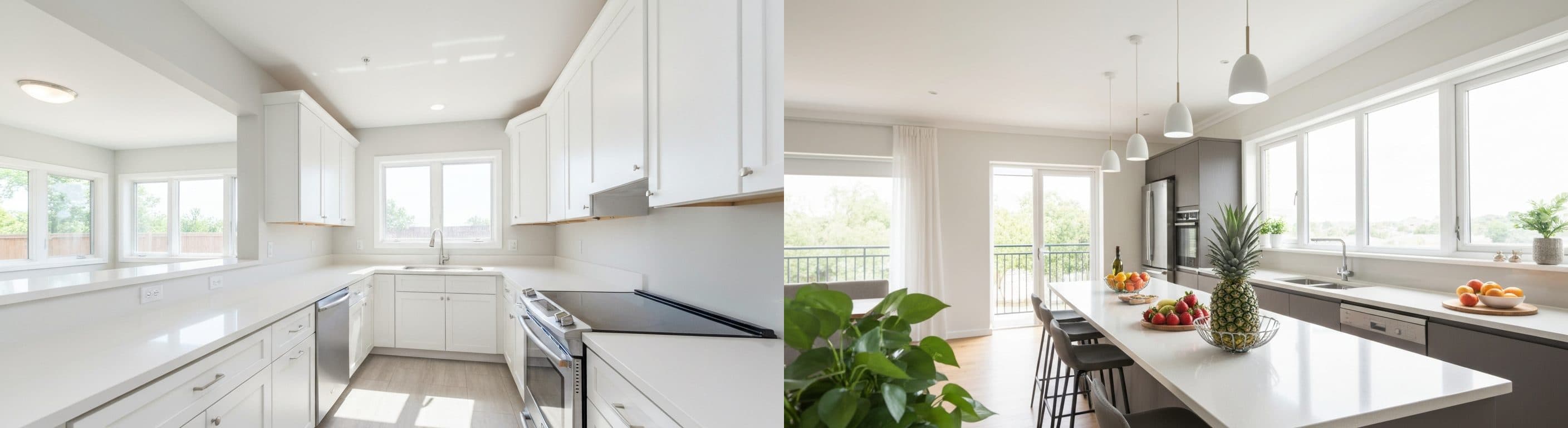 Cozinha: antes vs depois da encenação virtual