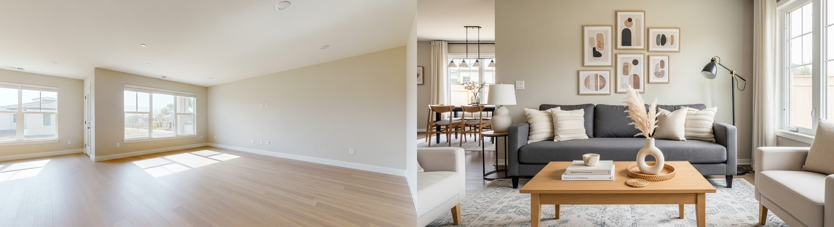 Stue: før vs efter virtuel indretning