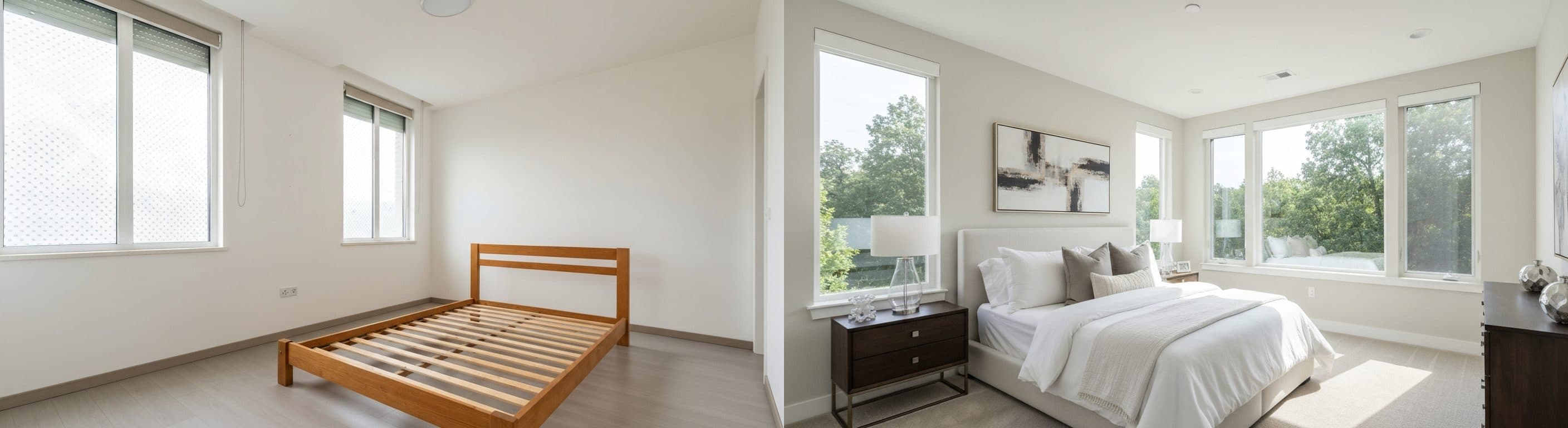 Soveværelse: før vs efter virtuel indretning