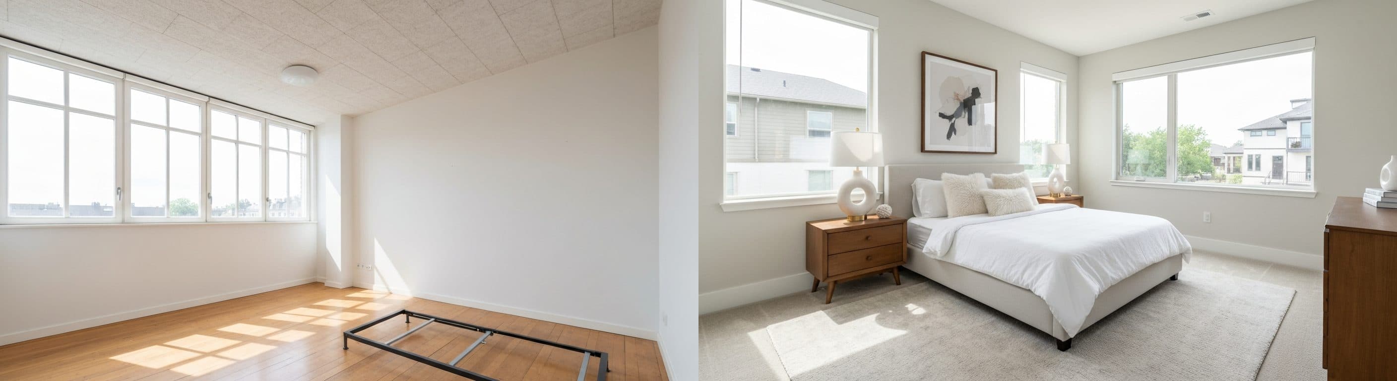 Sypialnia: przed i po wirtualnym stagingu