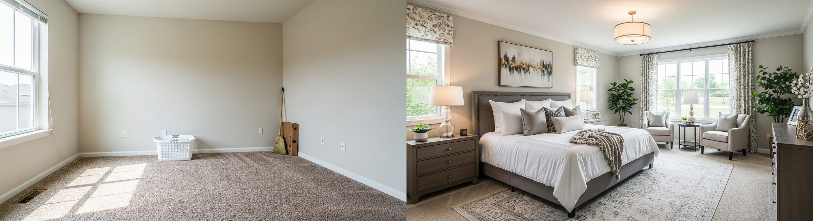 Schlafzimmer: Vorher vs. Nachher virtuelles Staging