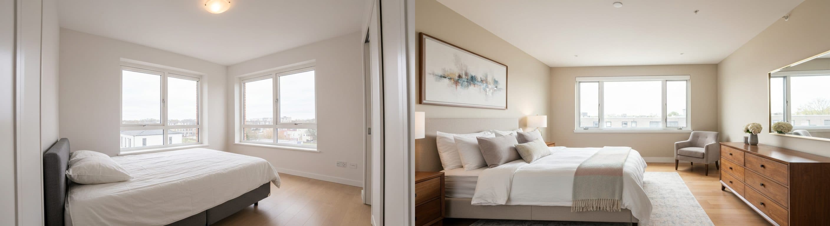 Spálňa: pred vs po virtuálnom homestagingu