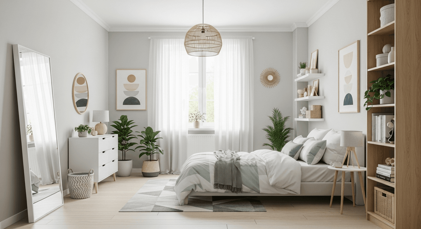 Chambre d'enfant aménagée, spacieuse et calme, avec des couleurs neutres et des meubles multifonctionnels