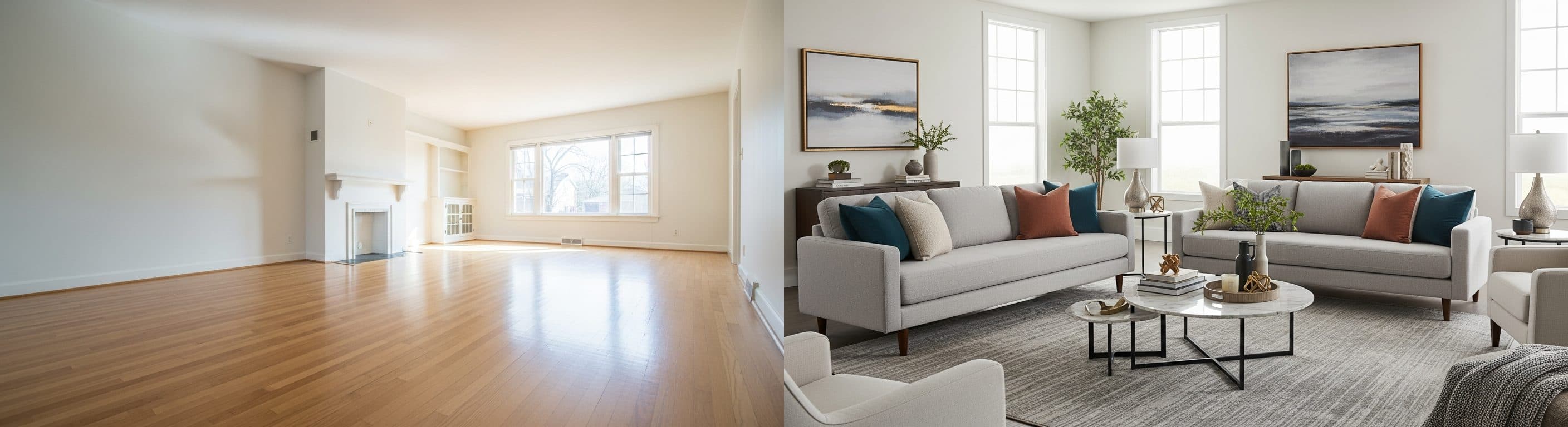 Wohnzimmer: Vorher vs. Nachher Virtual Staging