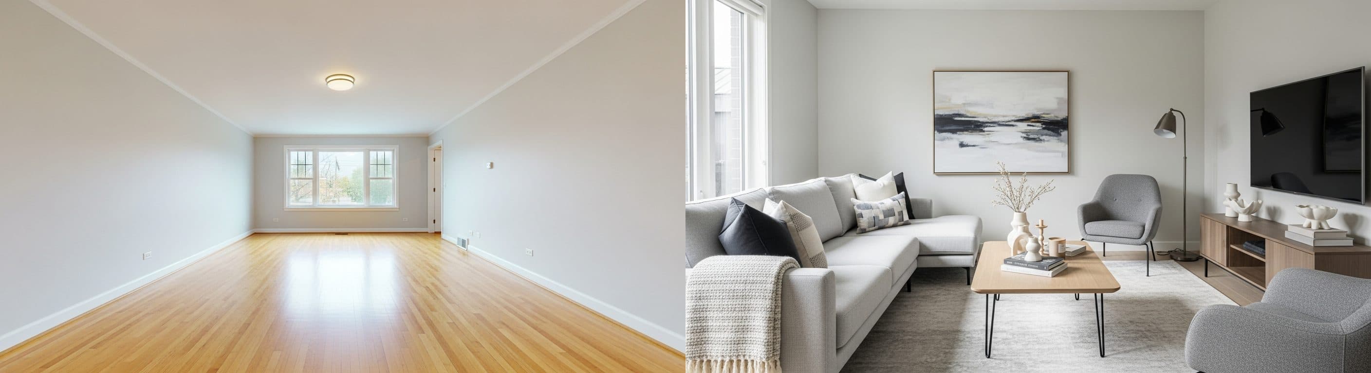 salon: przed vs po wirtualnym stagingu