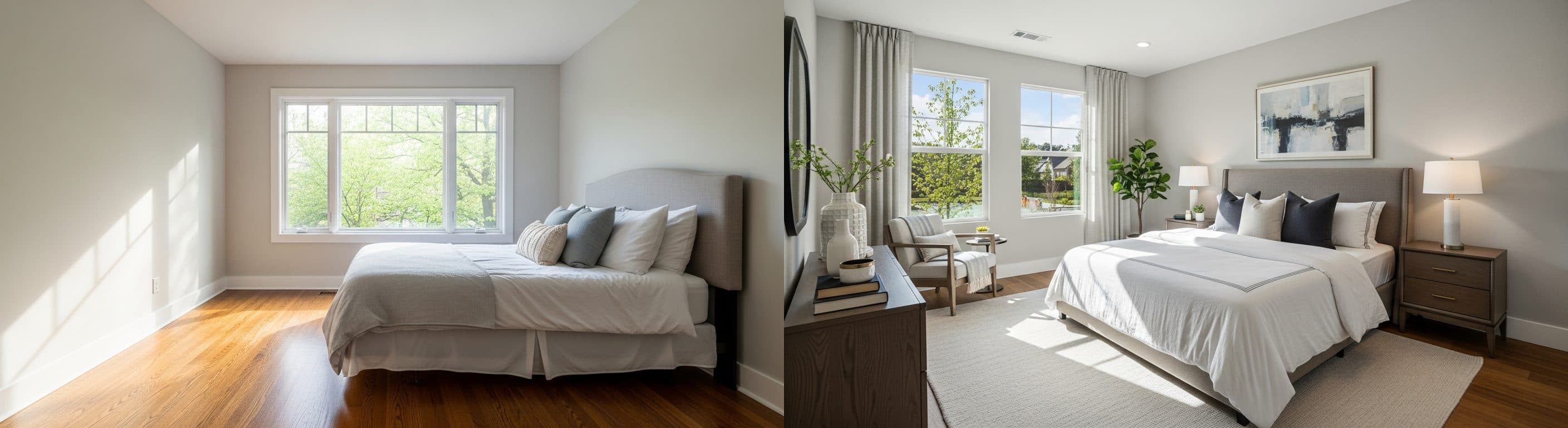 sypialnia: przed vs po wirtualnym stagingu