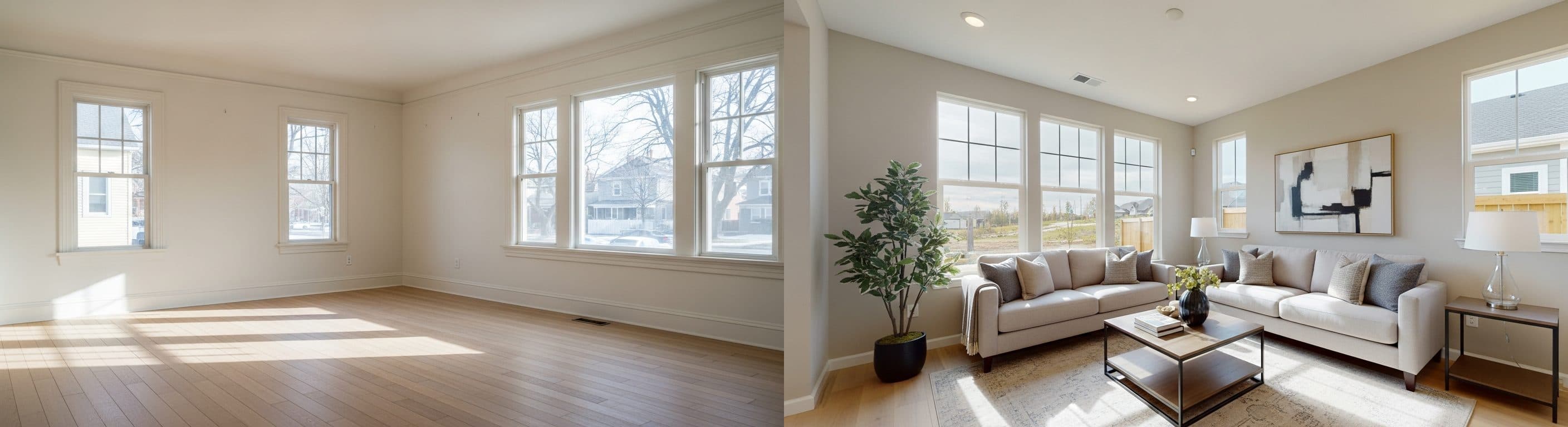 obývací pokoj: před a po virtuálním stagingu