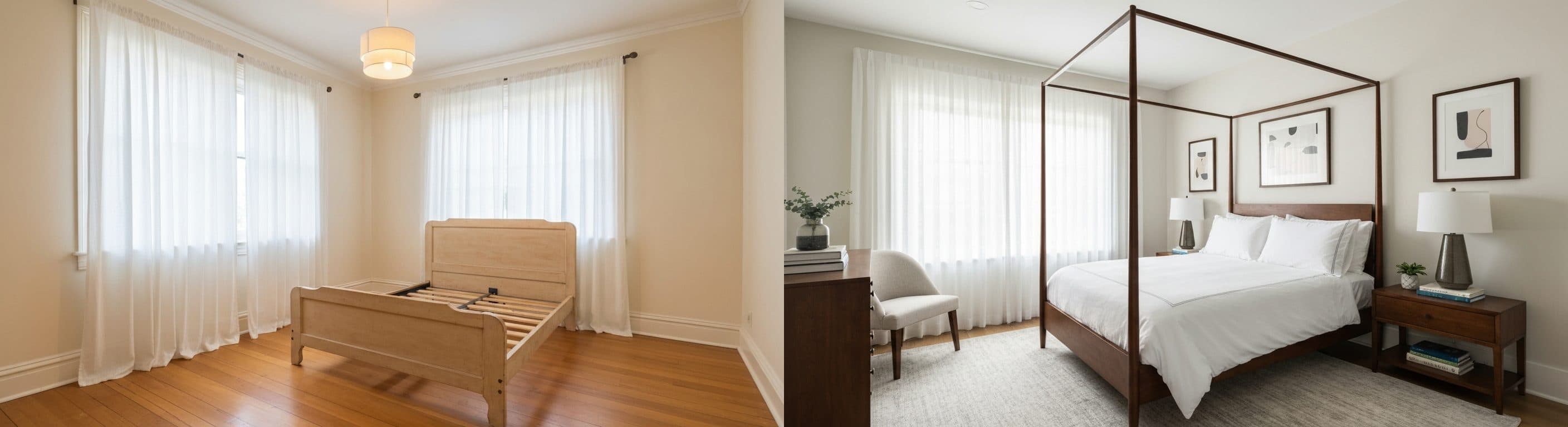 Schlafzimmer: Vorher vs. nach virtuellem Staging