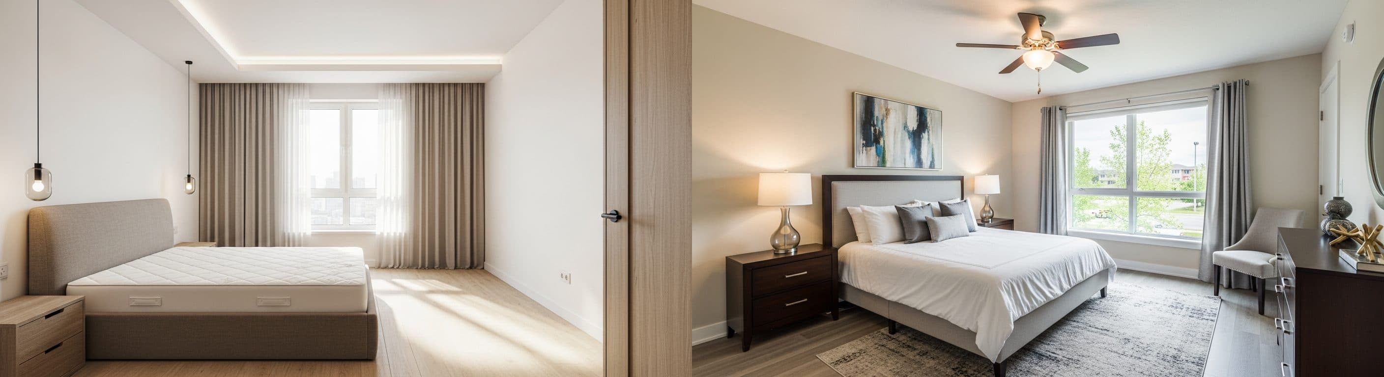 Schlafzimmer: Vorher vs. Nachher virtuelles Staging