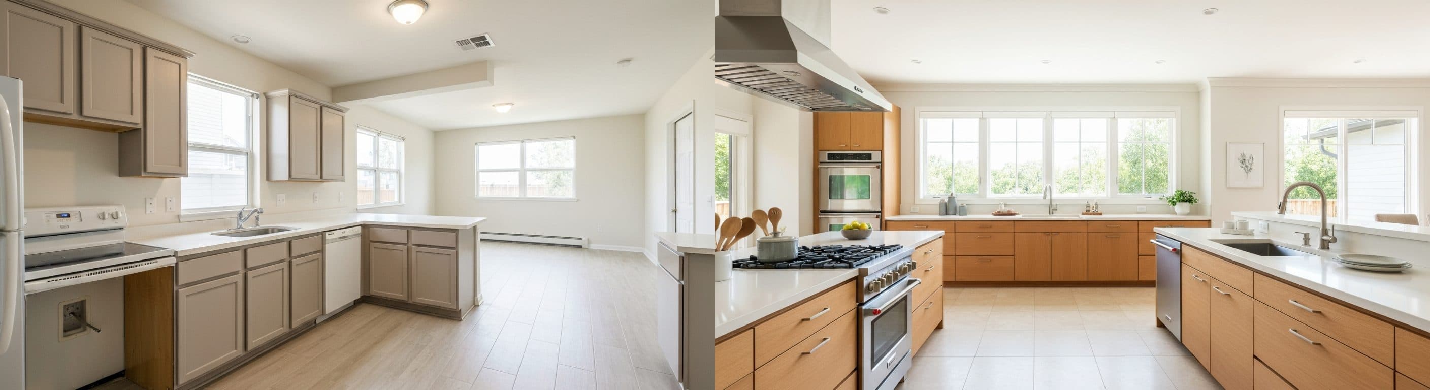 Küche: Vorher vs. Nachher virtuelles Staging