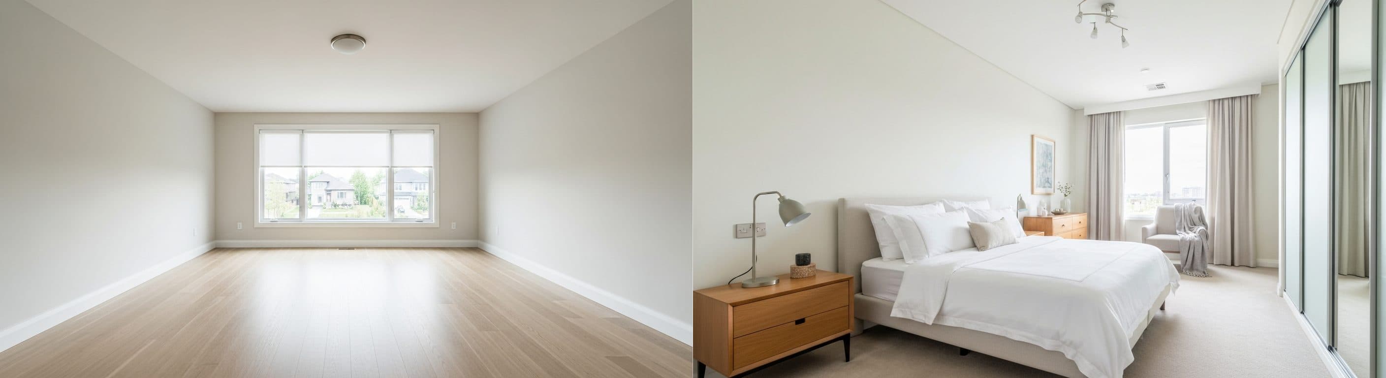 Sypialnia: przed vs po wirtualnym stagingu