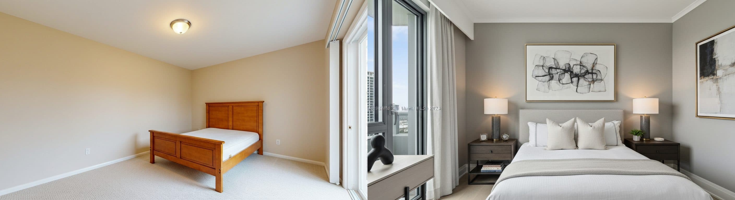 Schlafzimmer: Vorher vs. Nachher virtuelles Staging