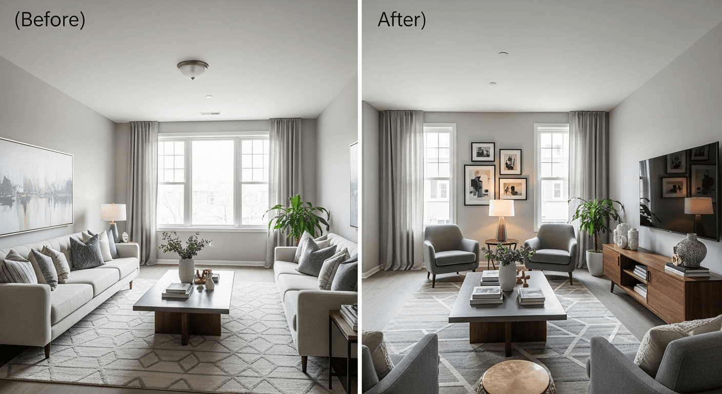 Küche: Vorher vs. Nachher virtuelles Staging