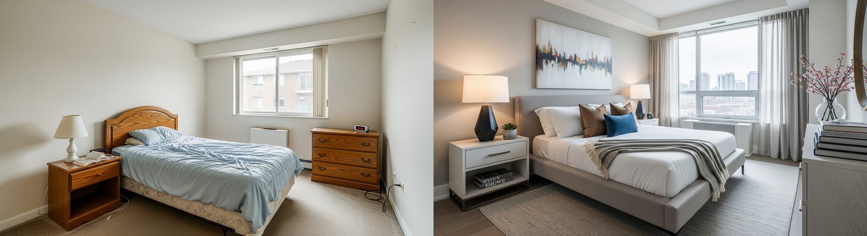 Chambre : avant vs après le home staging virtuel