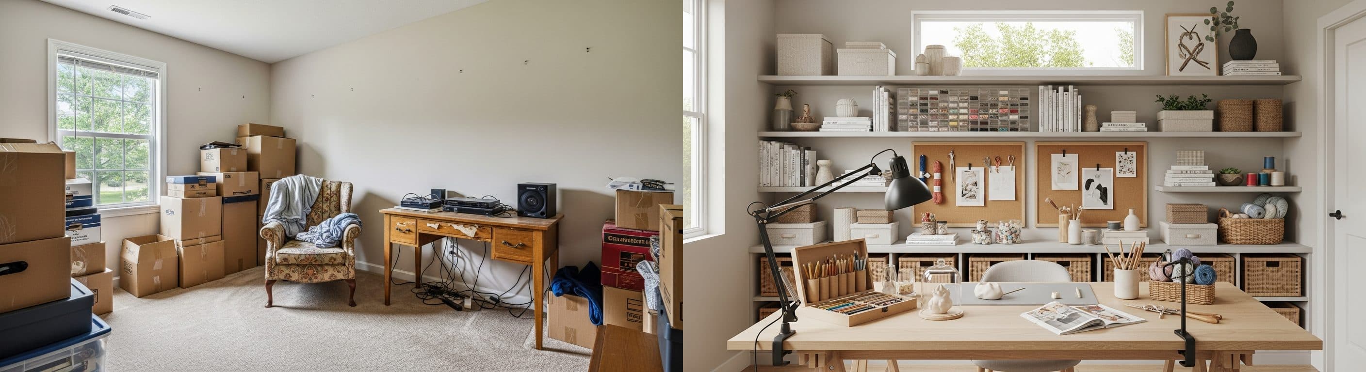 Pokój hobby: przed i po wirtualnym stagingu