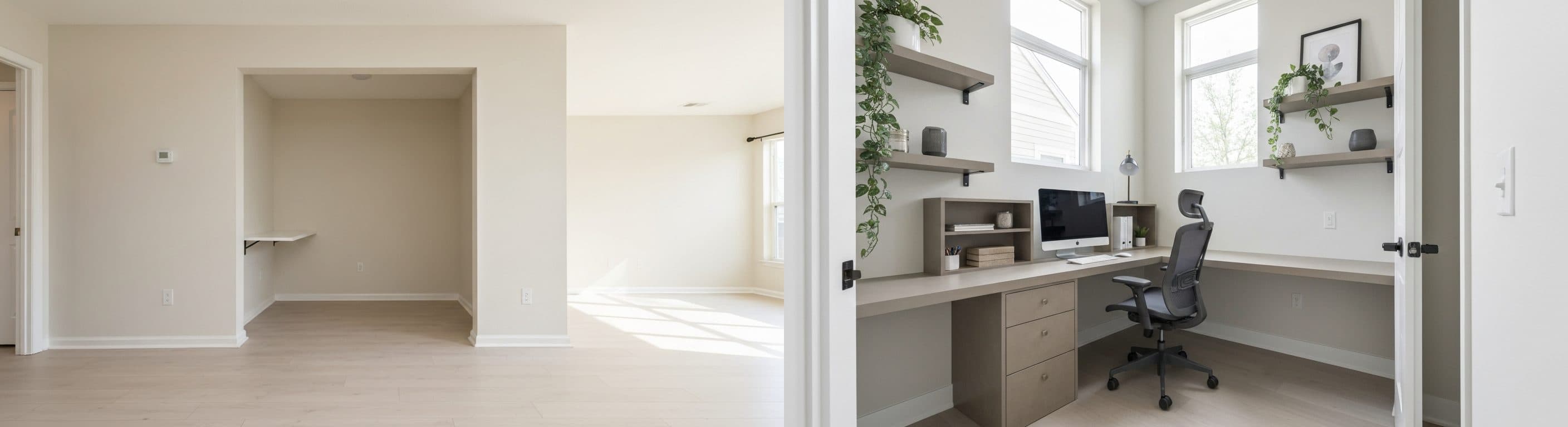 Kącik biurowy: przed i po wirtualnym stagingu