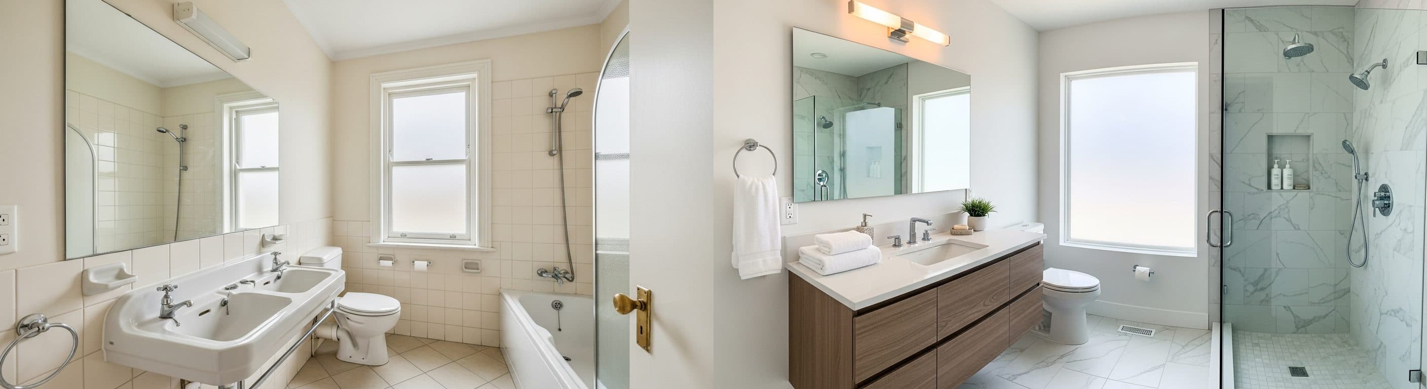Salle de bain : avant vs après home staging virtuel