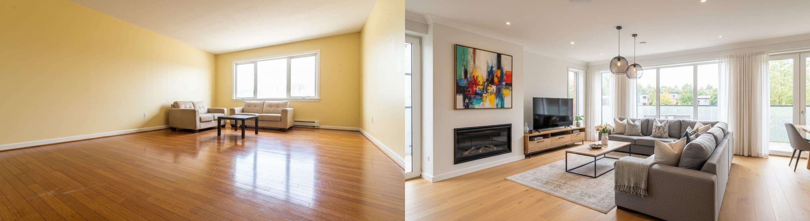 Salon : avant vs après home staging virtuel