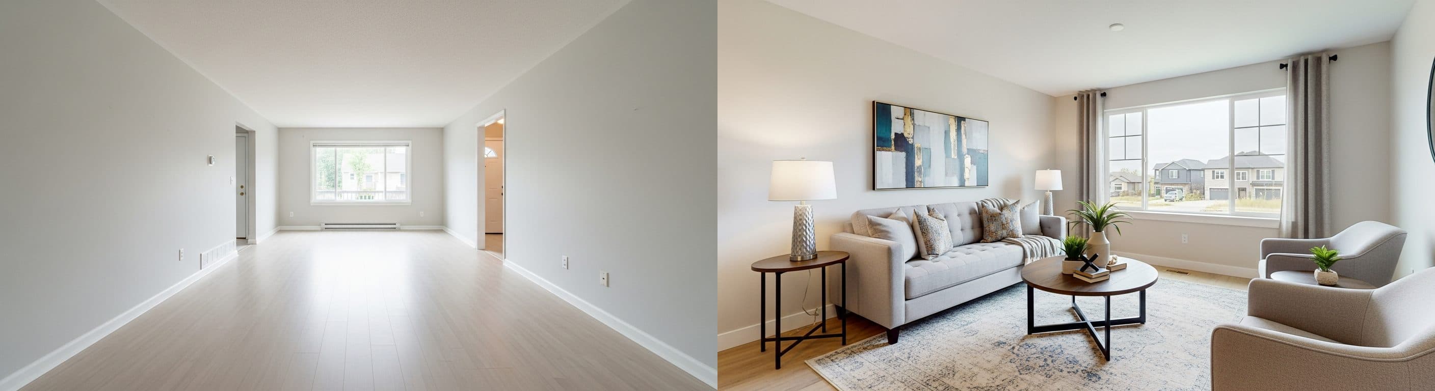 Salon : avant vs après home staging virtuel