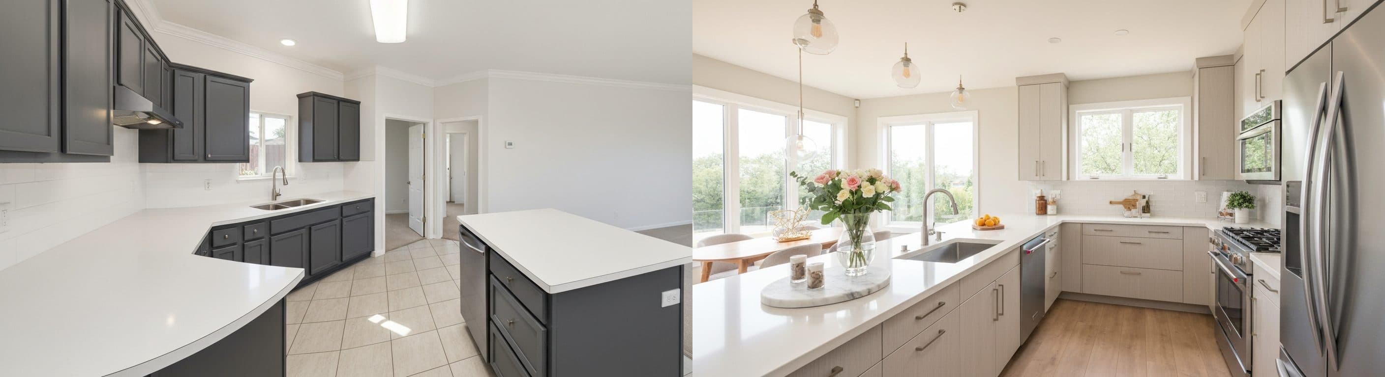 Cuisine : avant vs après home staging virtuel