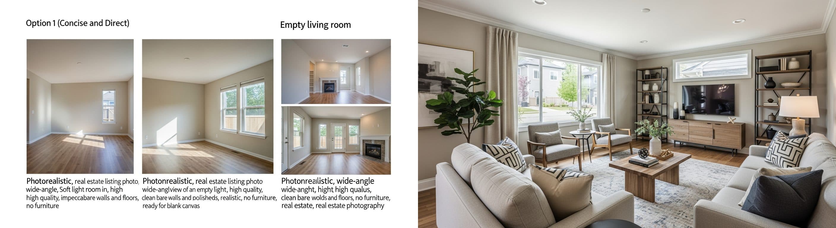 salon: przed vs po wirtualnym stagingu