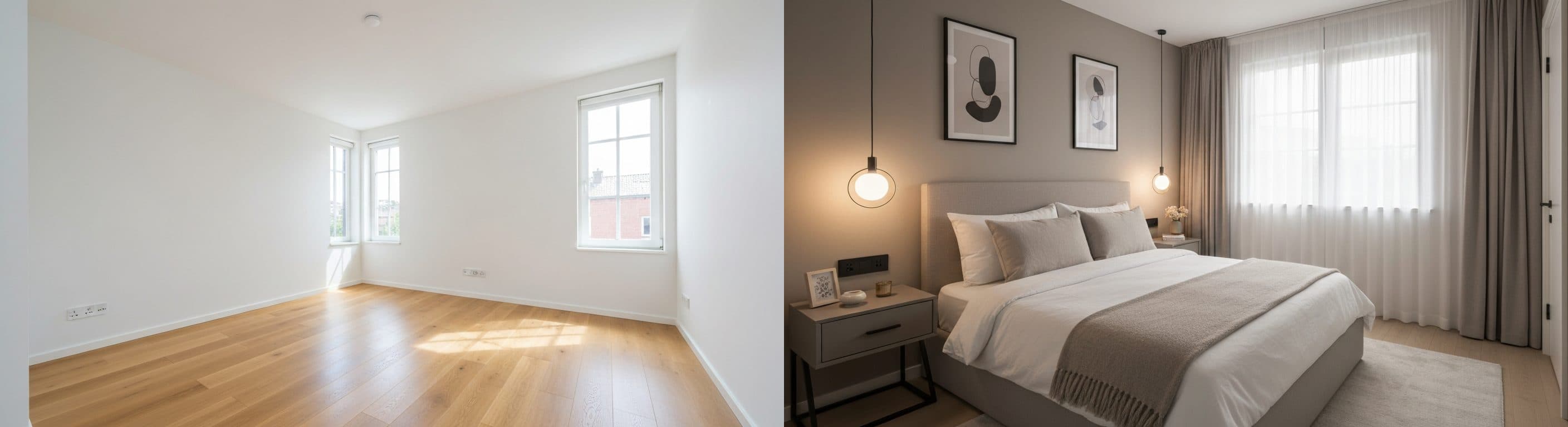 sypialnia: przed vs po wirtualnym stagingu