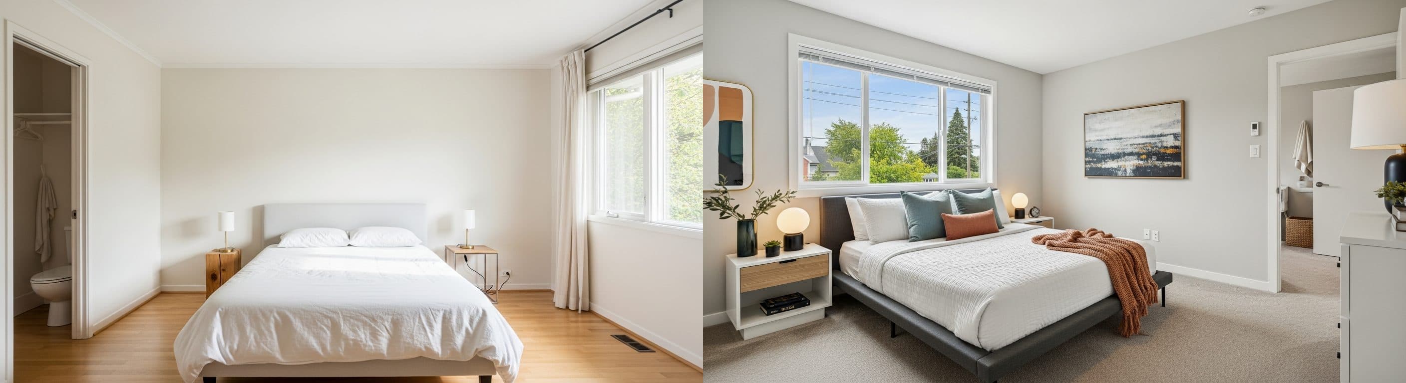 Schlafzimmer: vor vs. nach virtuellem Staging