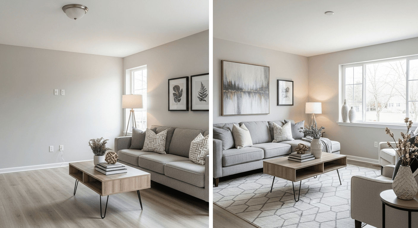 Küche: vor vs. nach virtuellem Staging