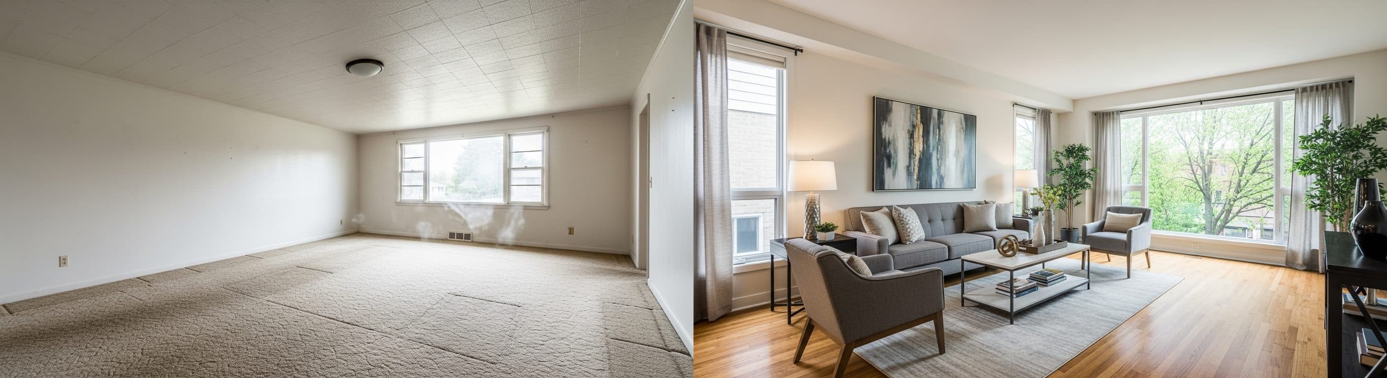 Salon: przed vs po wirtualnym stagingu