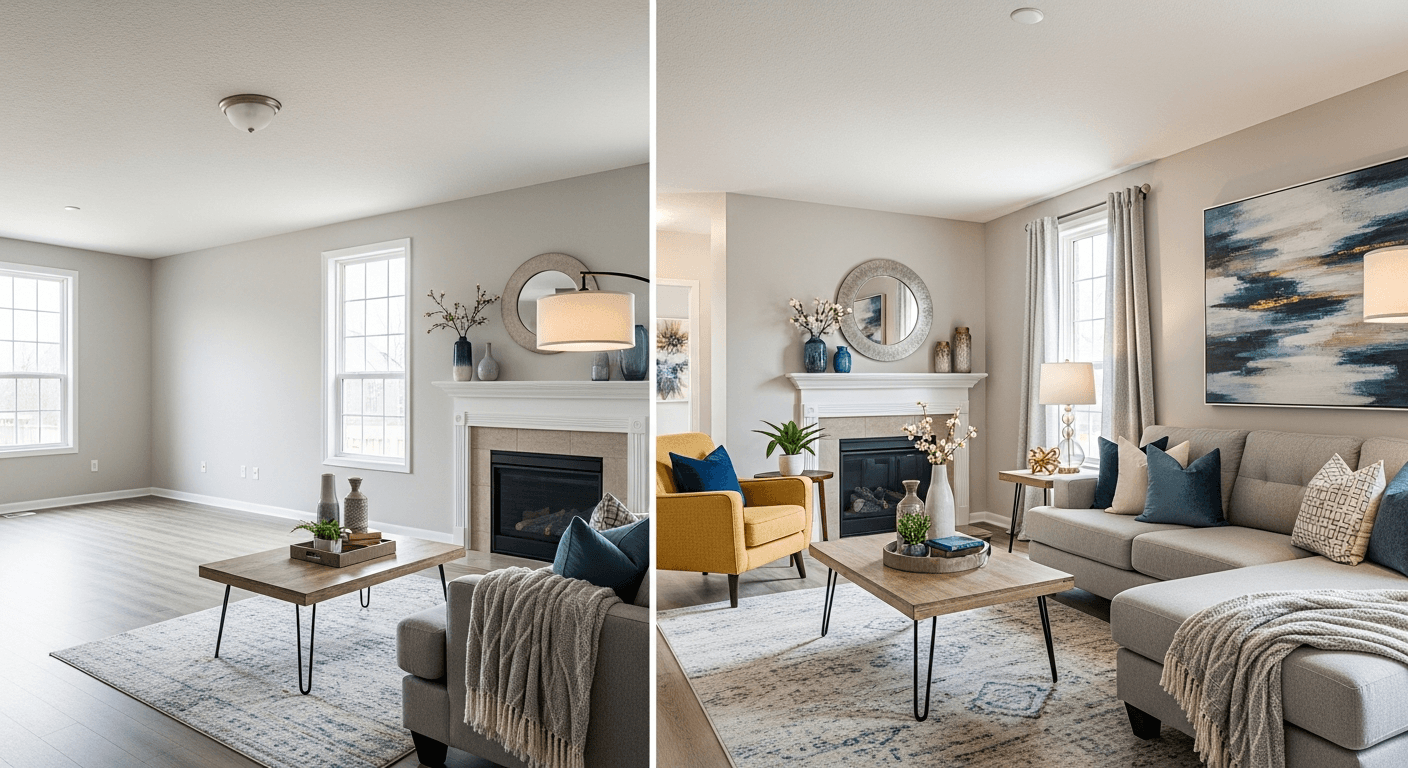 Sypialnia: przed vs po wirtualnym stagingu