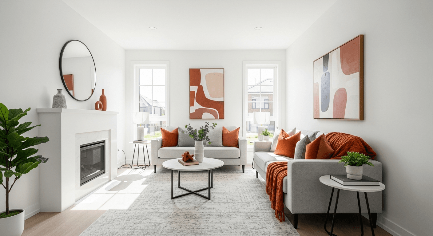 Modern staged living room designed to maximize Home Staging ROI and increase listing CTR