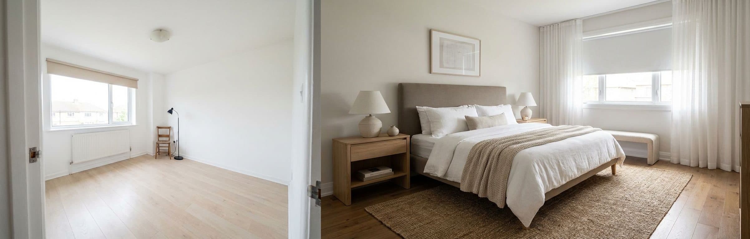 Hauptschlafzimmer: Vorher vs. nach Virtual Staging