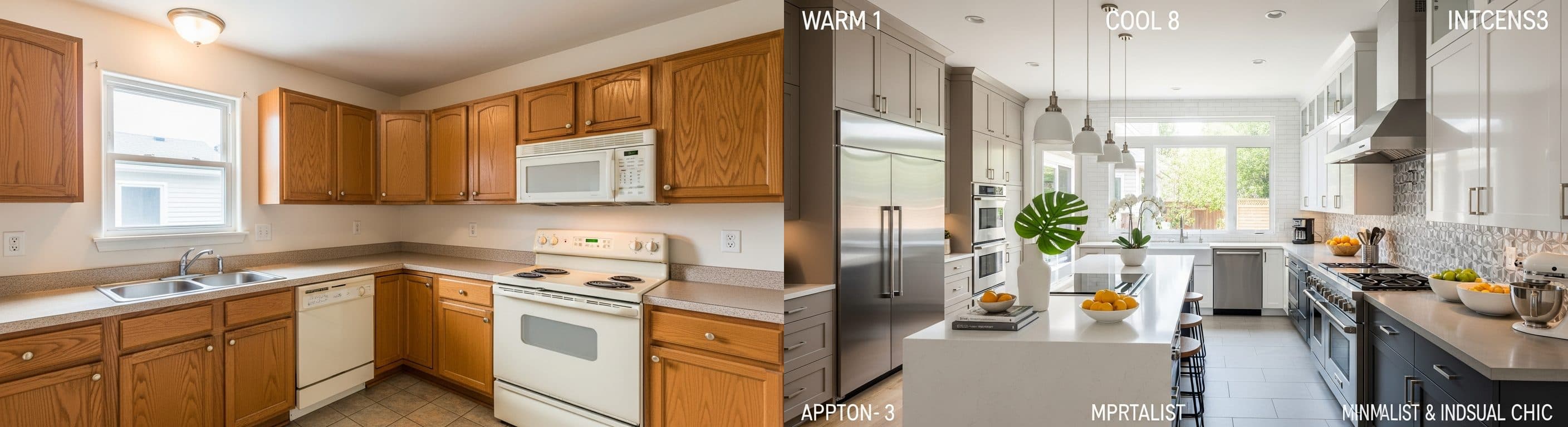 Küche: Vorher vs. Nachher virtuelles Staging