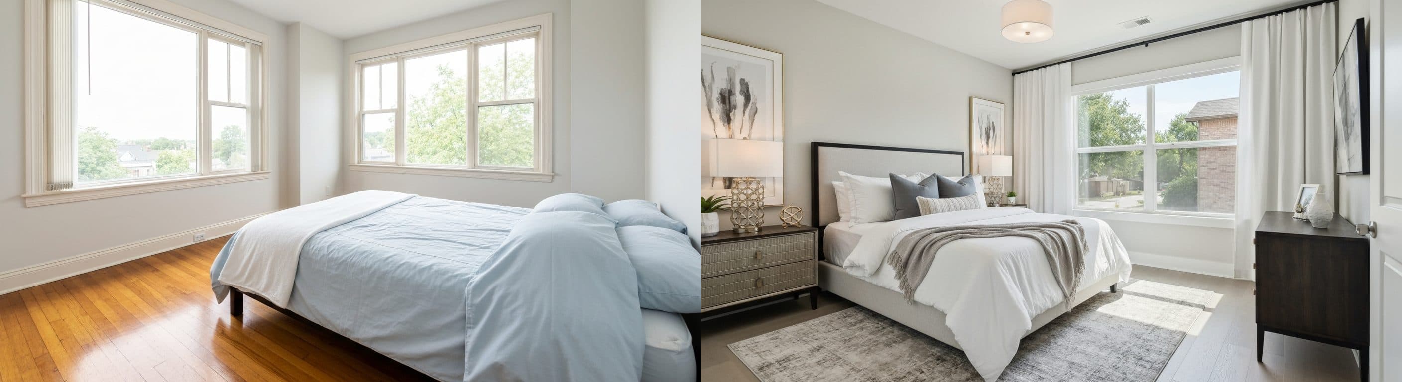 Schlafzimmer: Vorher vs. Nachher virtuelles Staging