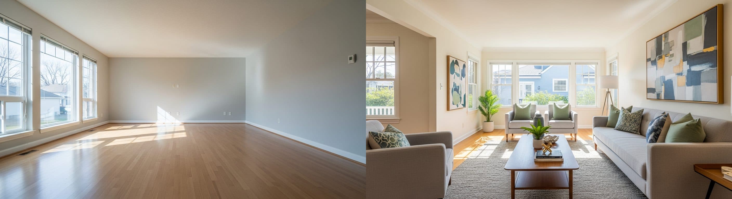 Soggiorno: prima vs dopo virtual staging